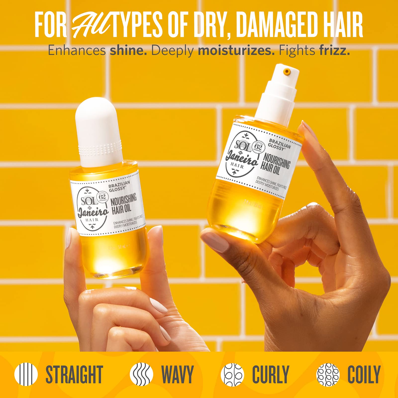 Sol de Janeiro hair oil pump application demonstrates easy dispensing