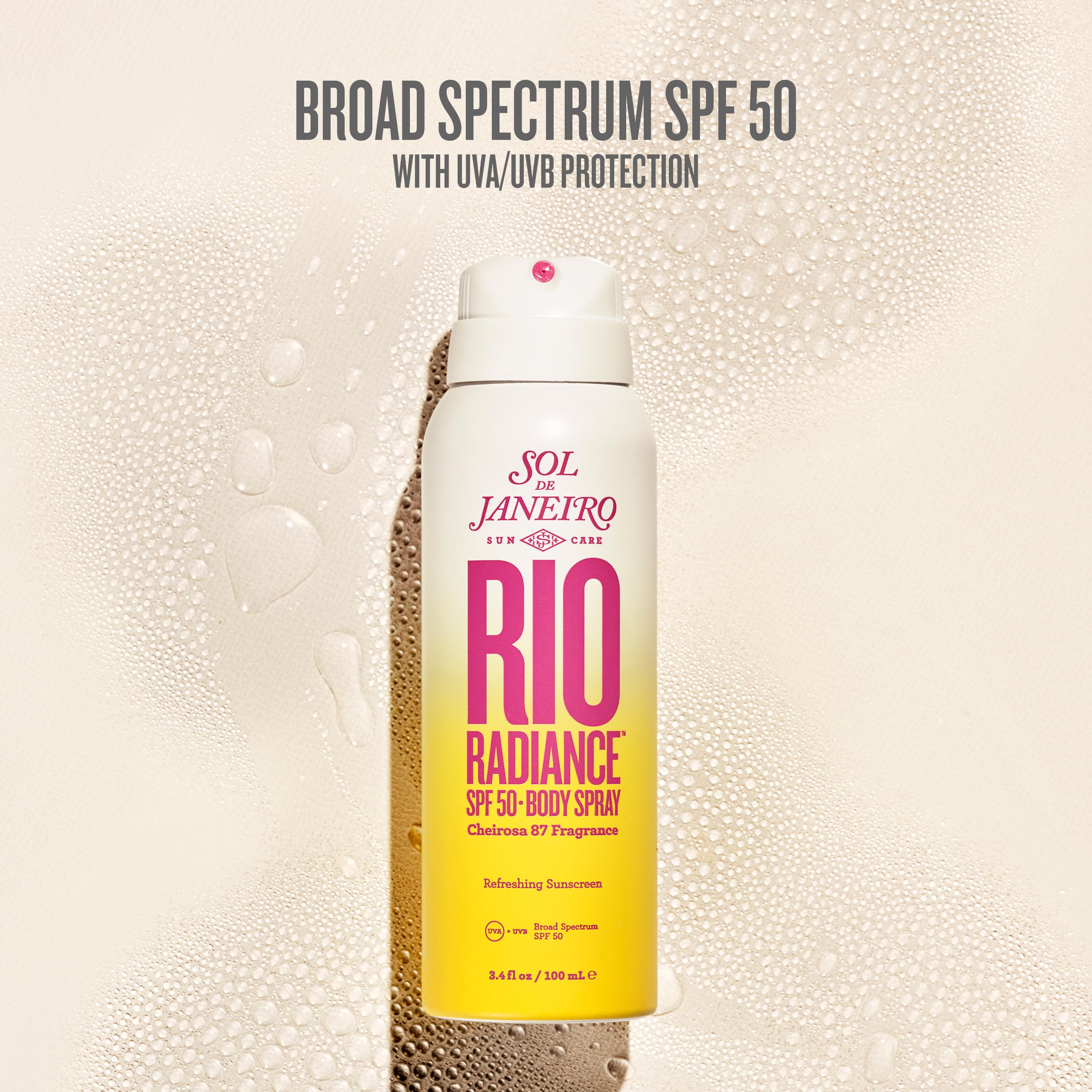 Sol de Janeiro Rio Radiance SPF50, atomizador para aplicación suave y cobertura homogénea.
