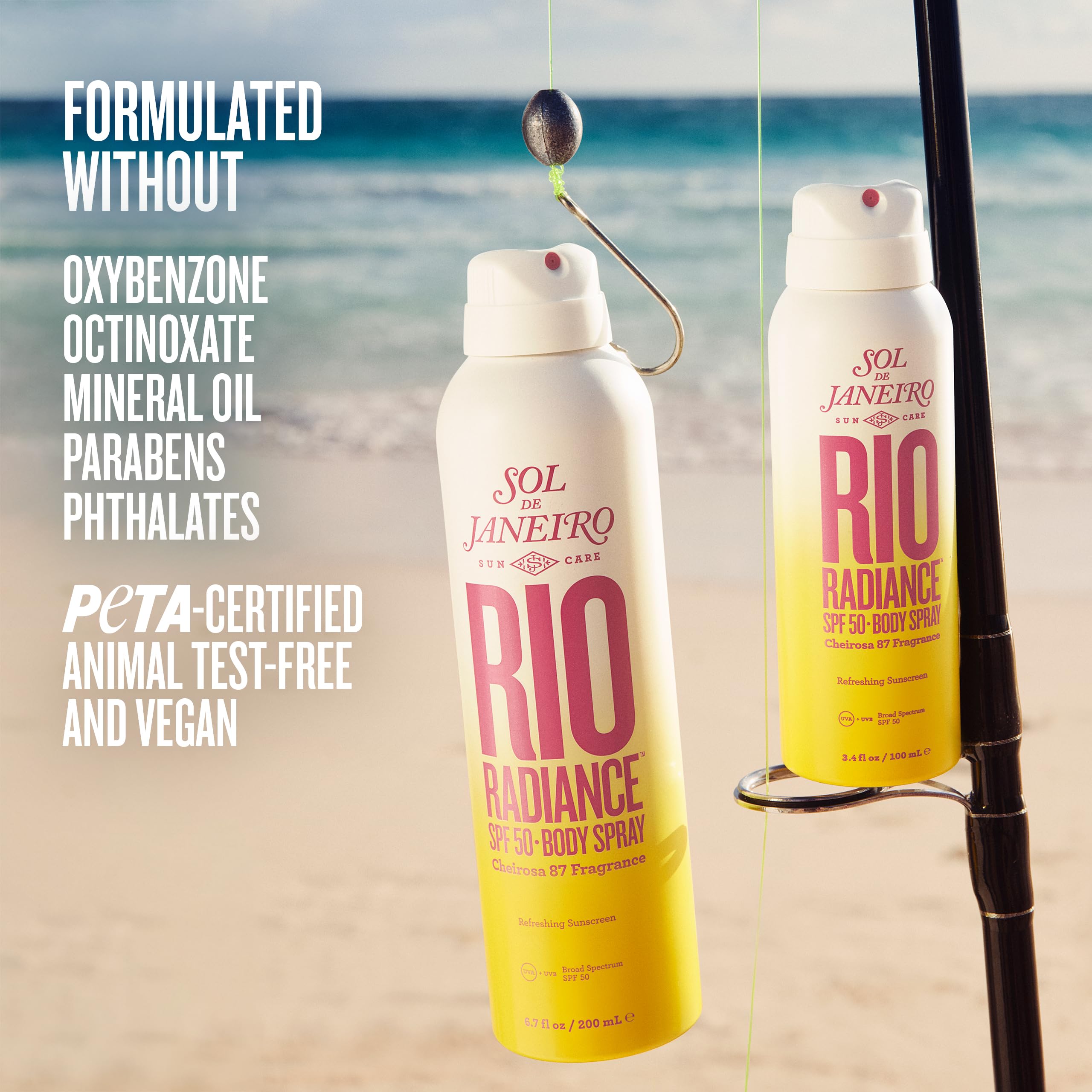 Sol de Janeiro Rio Radiance SPF50, tamaño de viaje para protección en movimiento.