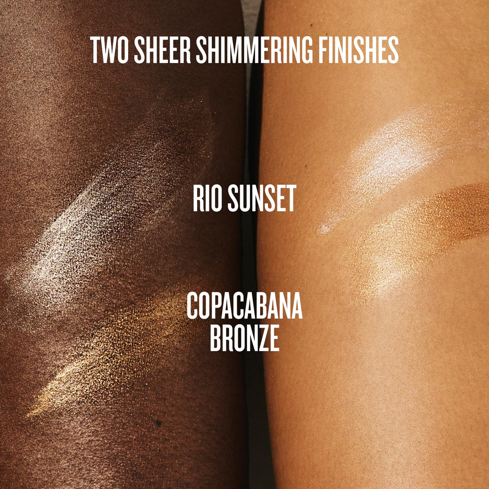 Bottle with sunlit backdrop emphasizes travel-friendly 75ml glow.