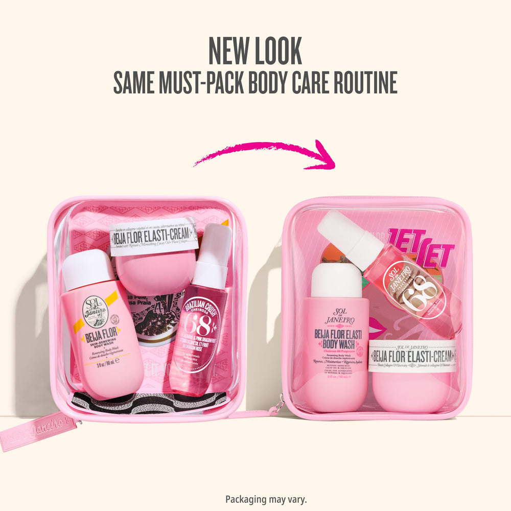 Travel essentials kit designed for small-space beauty routines