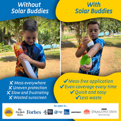 Solar Buddies 100 ml indicator on pink applicator for carry-on planning