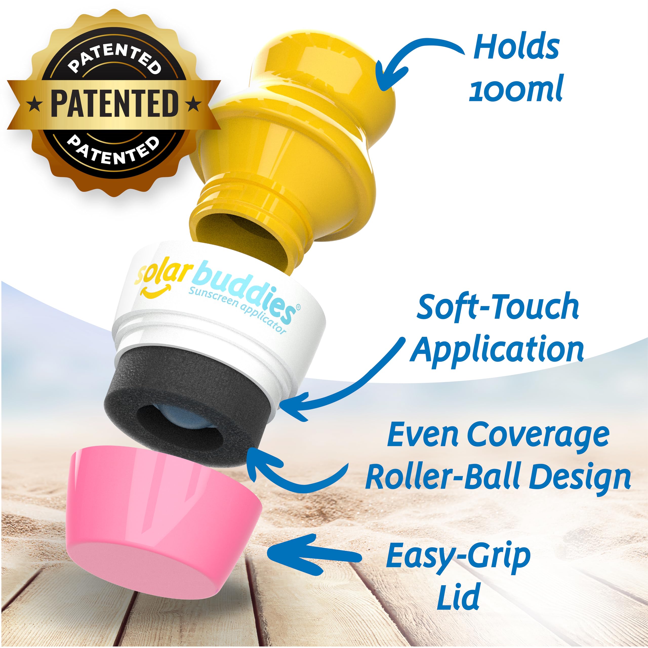 Solar Buddies pink travel-compact applicator for on-the-go sun care