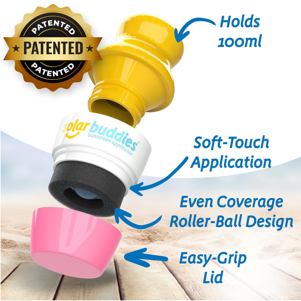 Solar Buddies pink travel-compact applicator for on-the-go sun care
