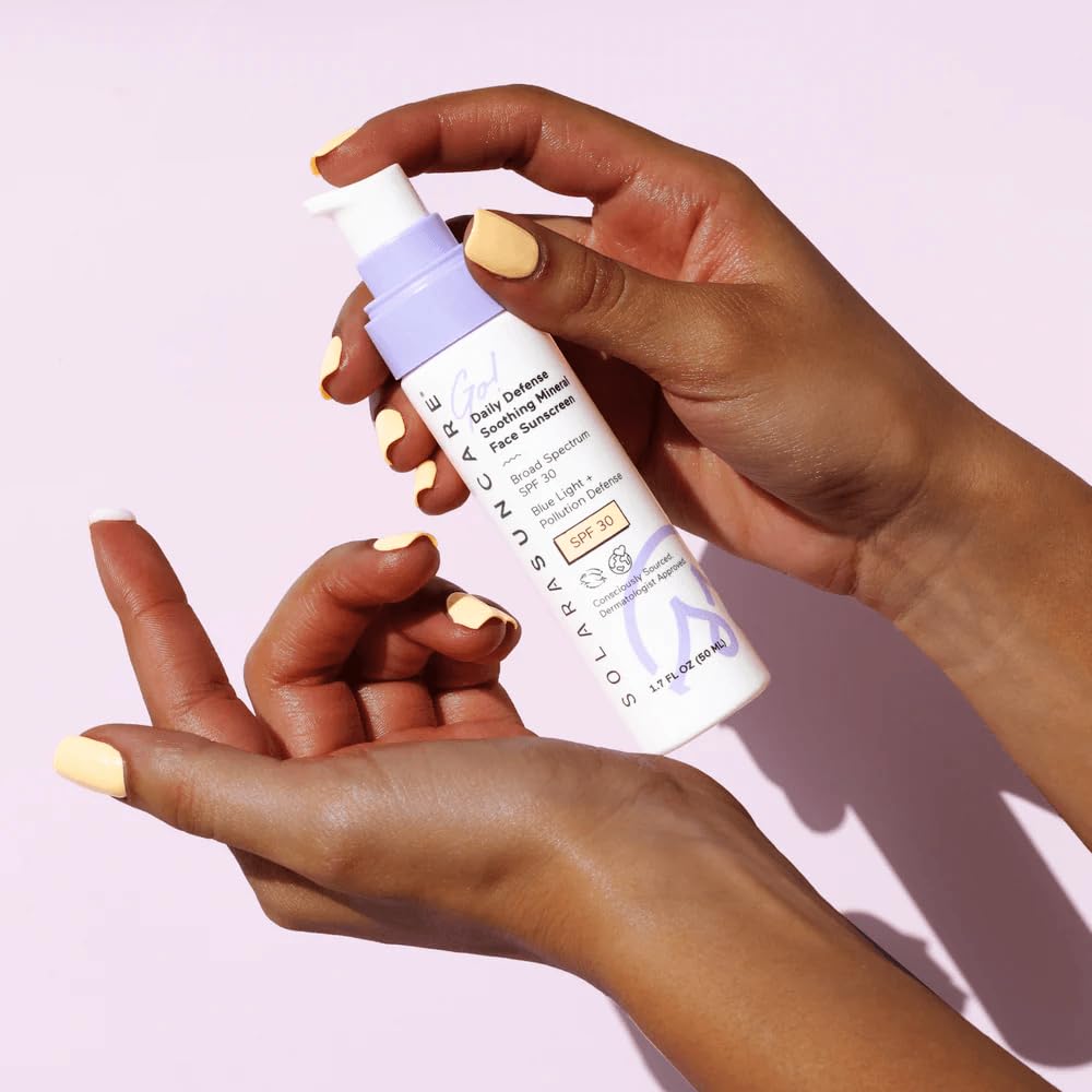 Solara Suncare Go! Daily Defense label highlighting vegan and reef-friendly SPF 30 sunscreen