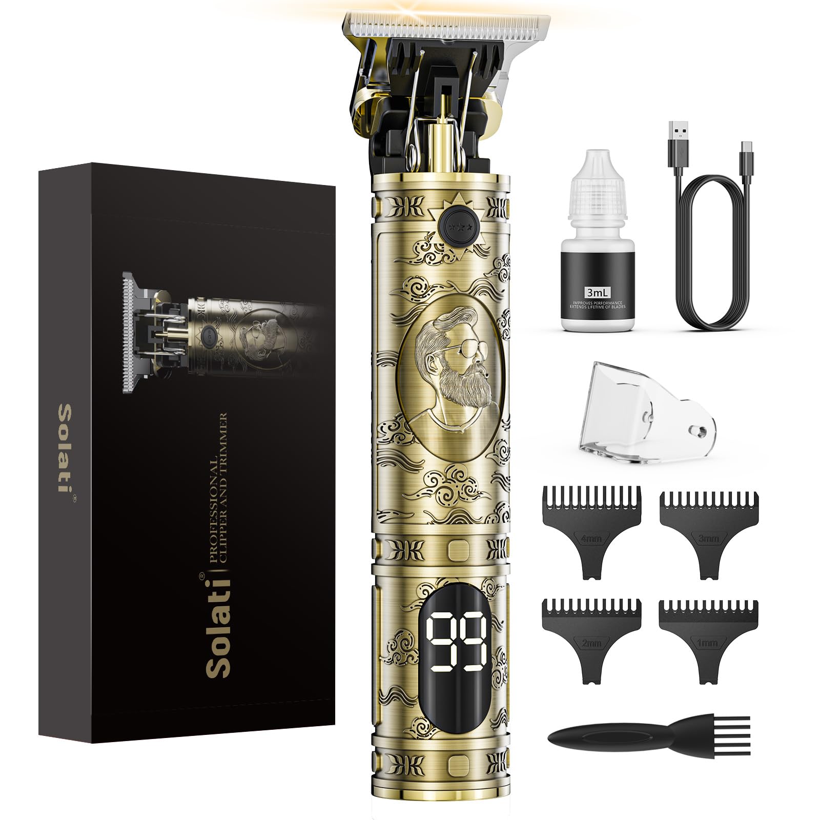 Solati cordless hair clippers with LCD display for real-time power checks and precise grooming.