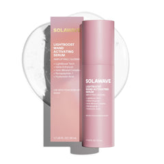 Solawave LightBoost serum bottle pour demonstrates smooth glide and hydration.