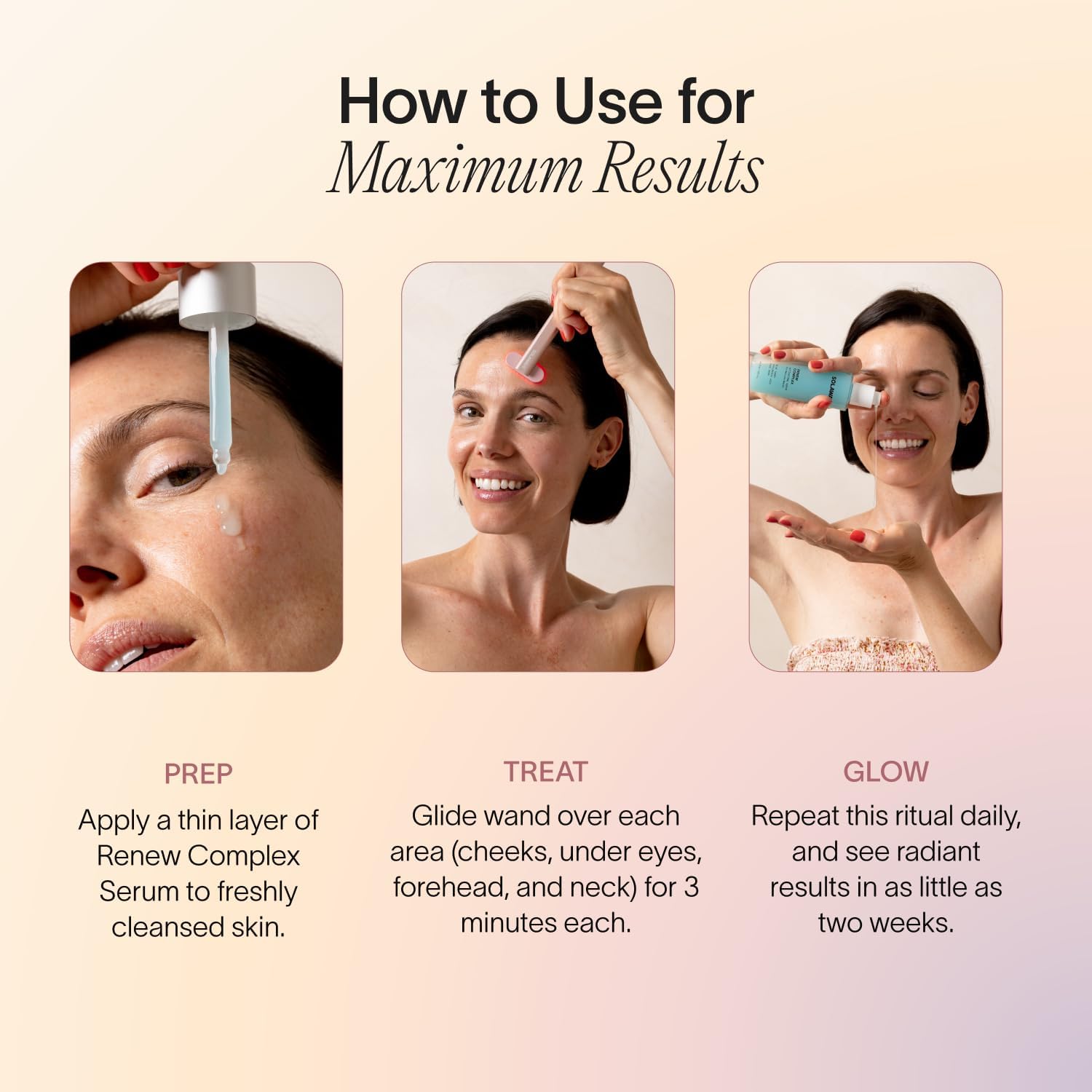Solawave Renew Complex with aloe vera for hydration and calm.