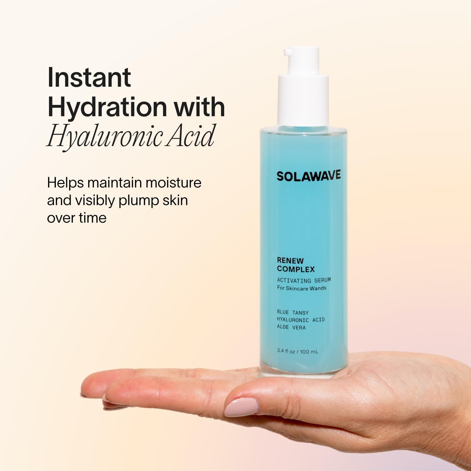 Hand applying Solawave Renew Complex to prime skin before session.