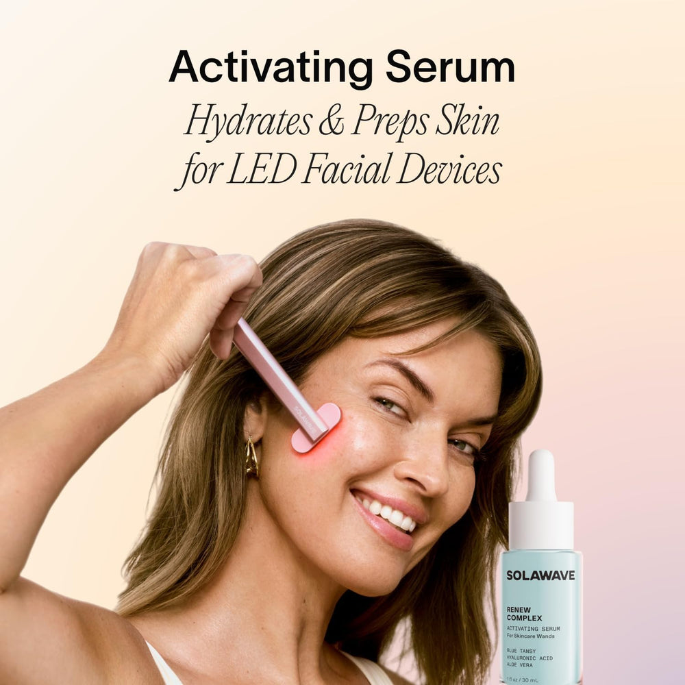 Solawave Renew Complex dropper dispensing formula for priming before red light therapy.