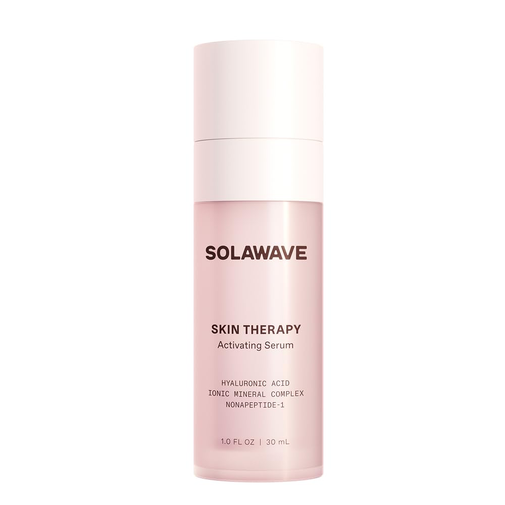 Solawave wand serum glide on face for smooth application.