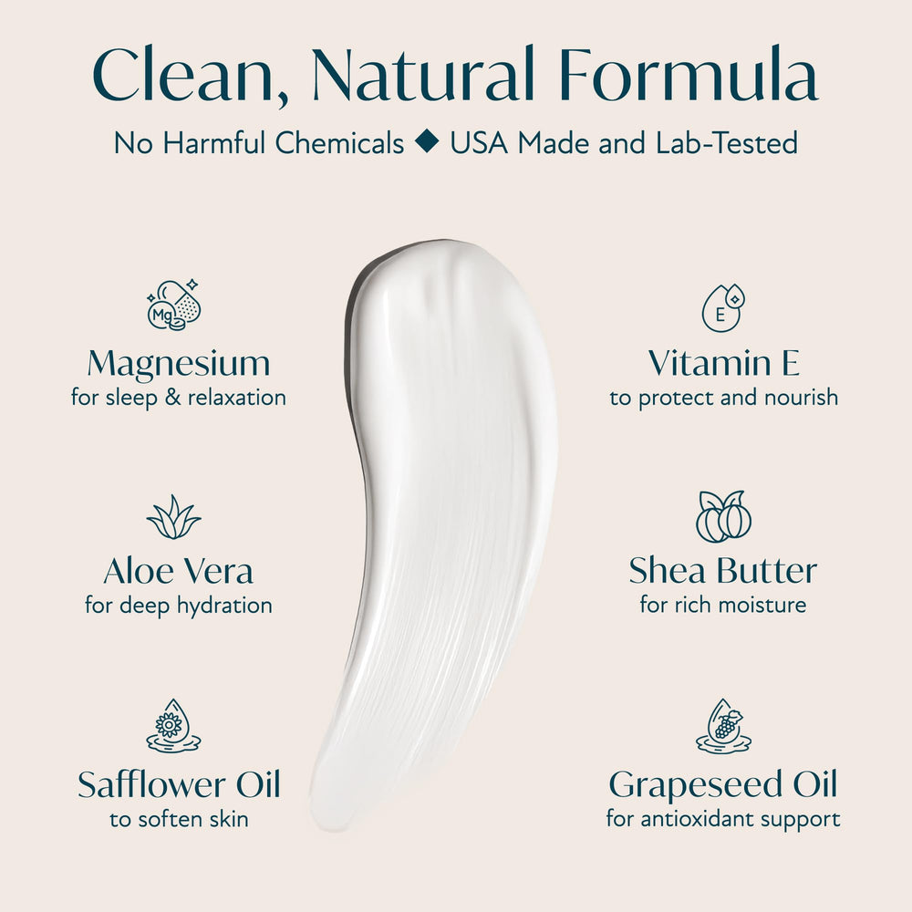 Solia crema de magnesio para aplicación nocturna, masaje suave y absorción rápida.