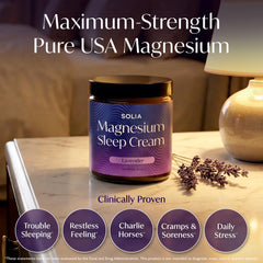 Solia Magnesium Sleep Cream, textura cremosa, hidrata la piel mientras calma.