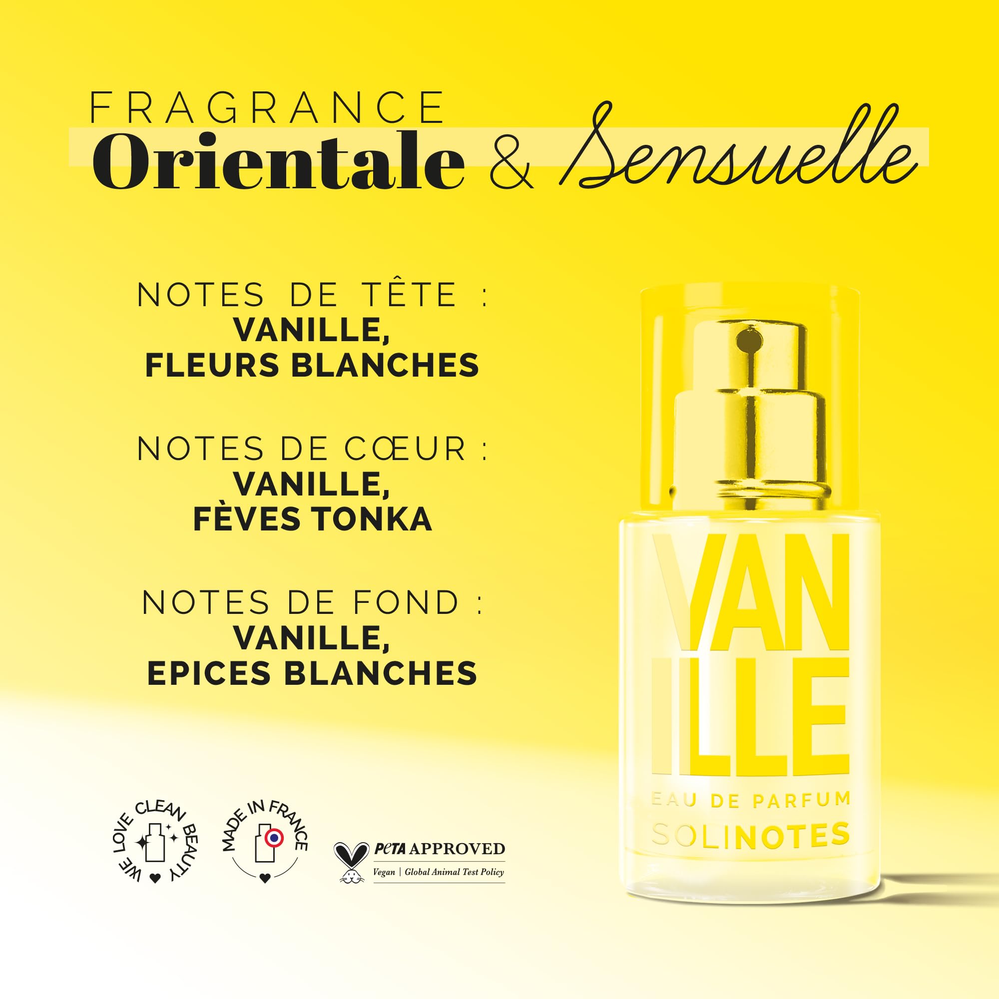 Solinotes Vanilla vegan cruelty-free label underscores clean ingredients.