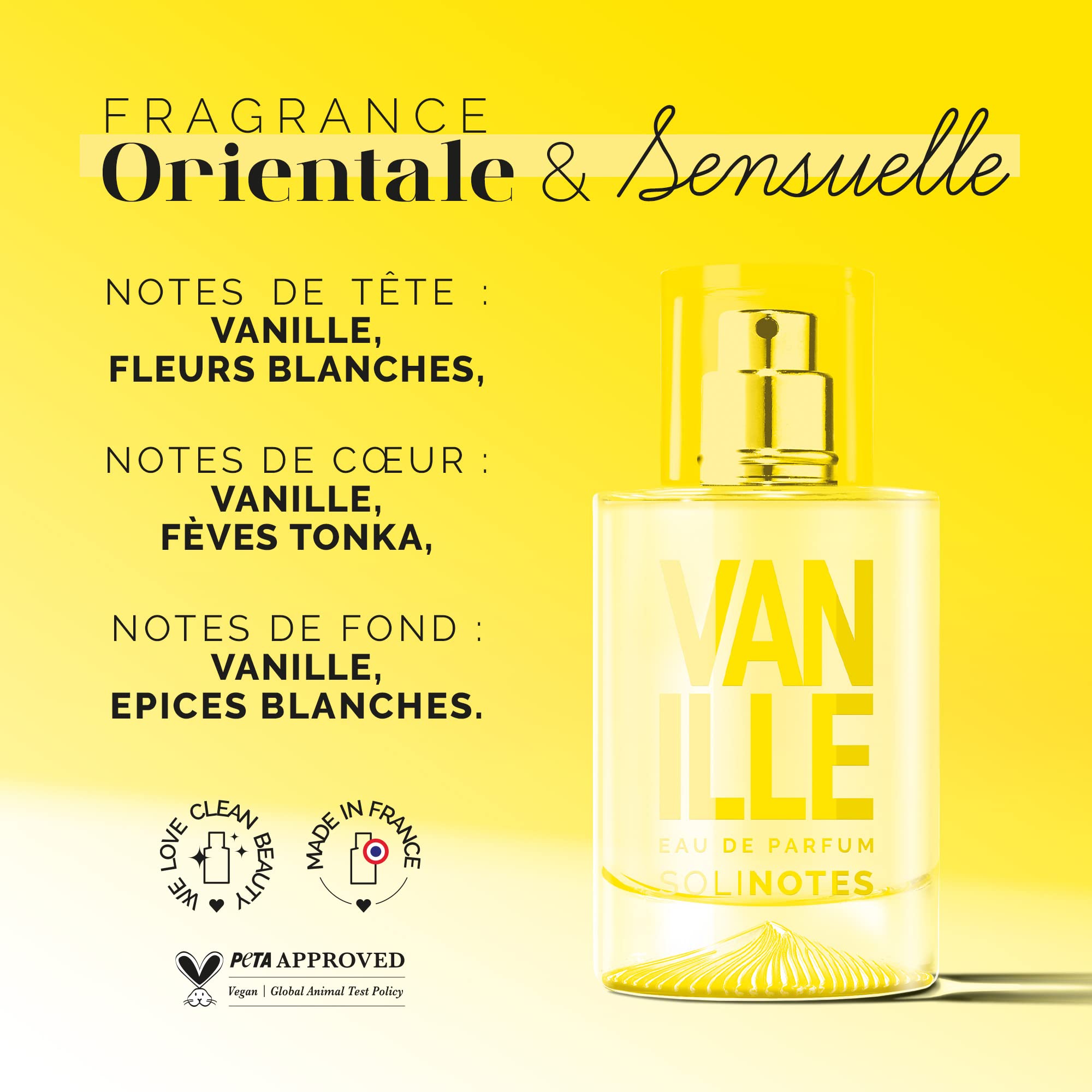 Solinotes Vanilla display with white flowers and spices for refinement.