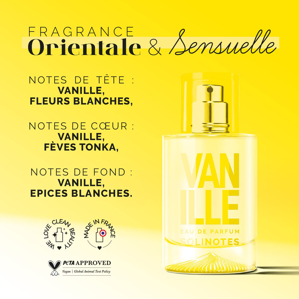 Solinotes Vanilla display with white flowers and spices for refinement.