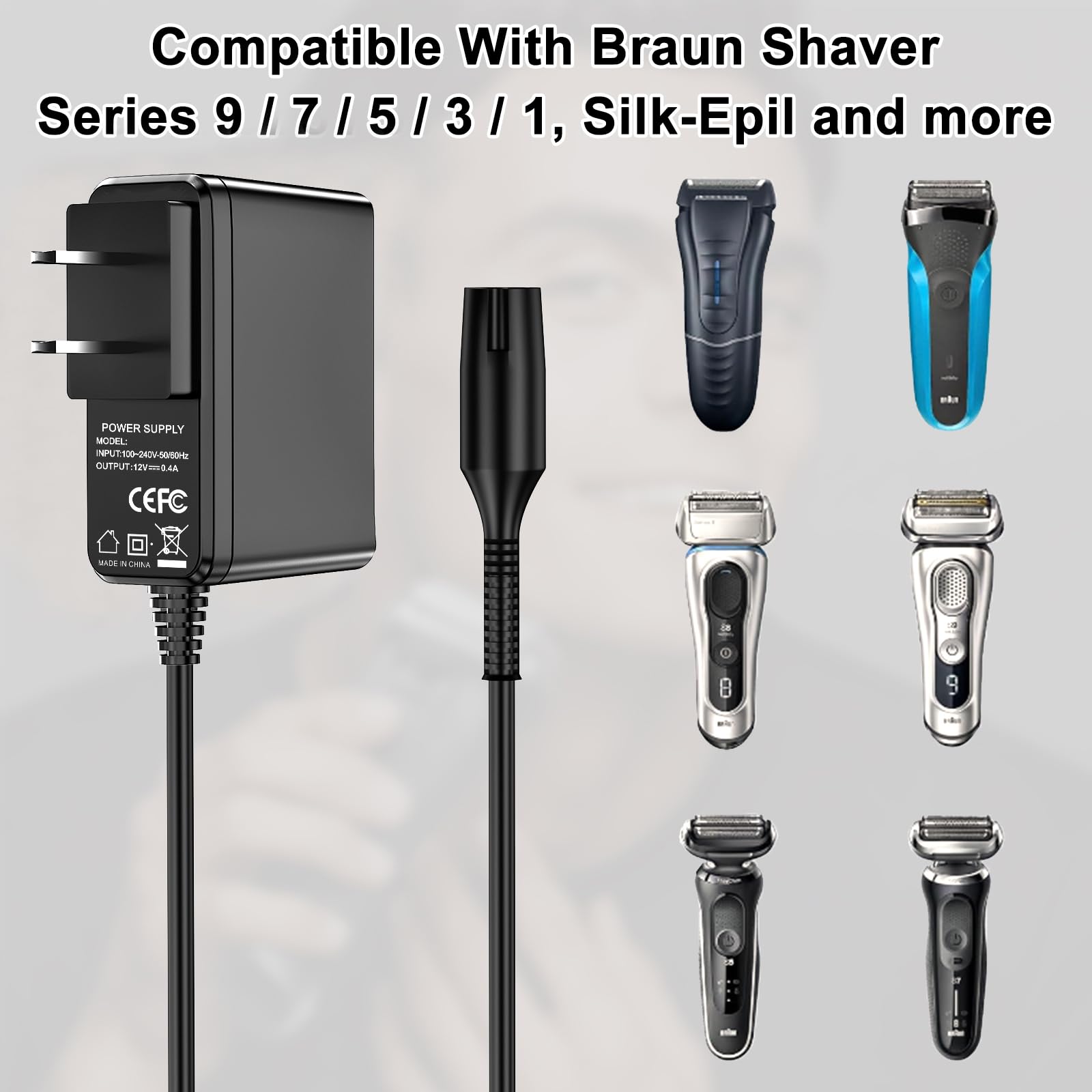 Solopen 12V charger for Braun Series 7, keeps your shaver powered when needed.