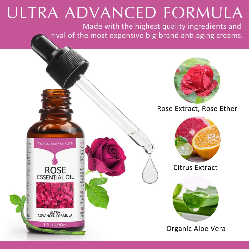 SOLOTREE aceite de rosa, aplicación suave en rostro para tono uniforme.