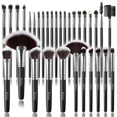SOLVE 32-piece brush set with wooden handles for even makeup application.