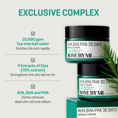 SOME BY MI AHA BHA PHA 30 Days Miracle Cream texture close-up shows light absorption for daily use.