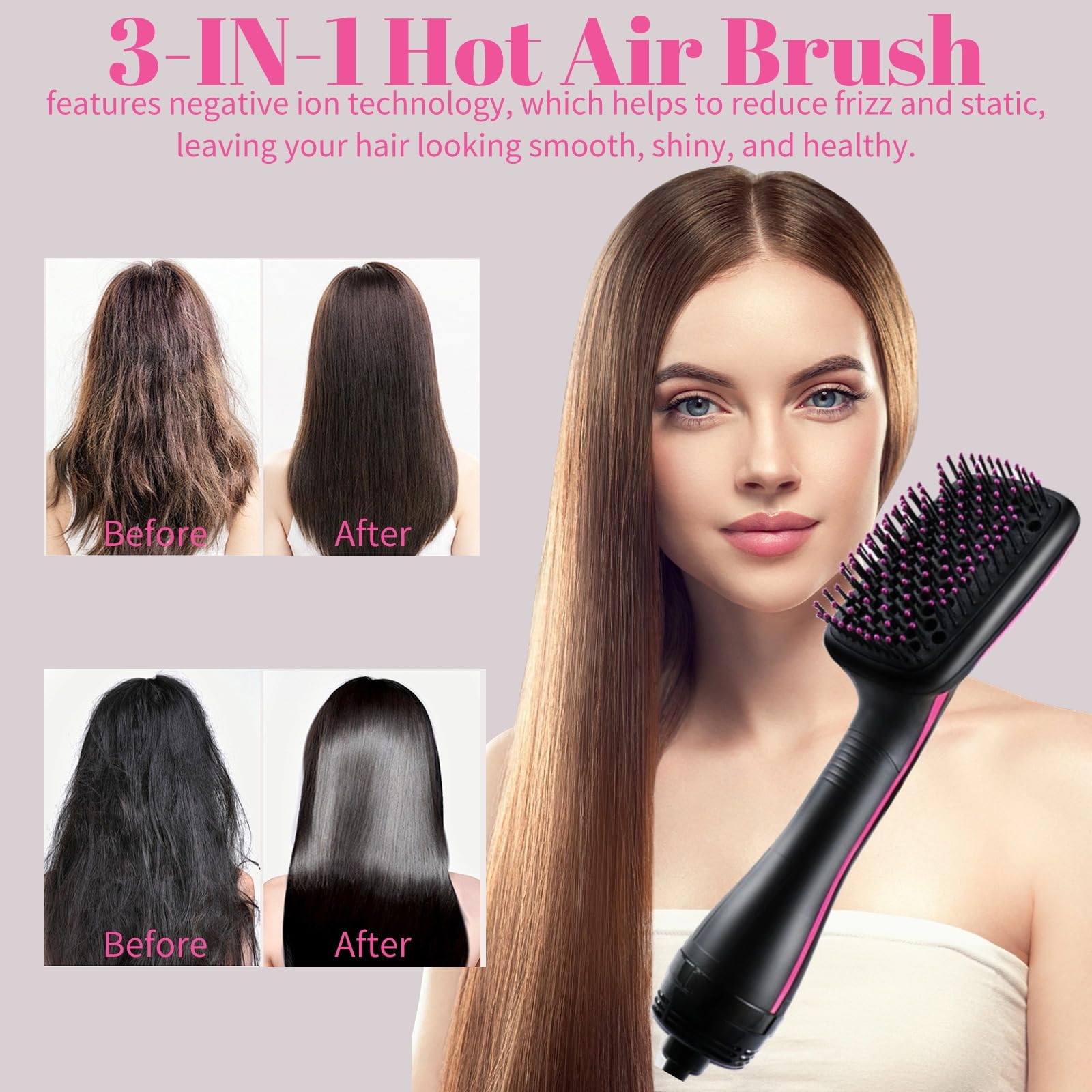 Sonalux hair dryer brush side view showing ergonomic handle