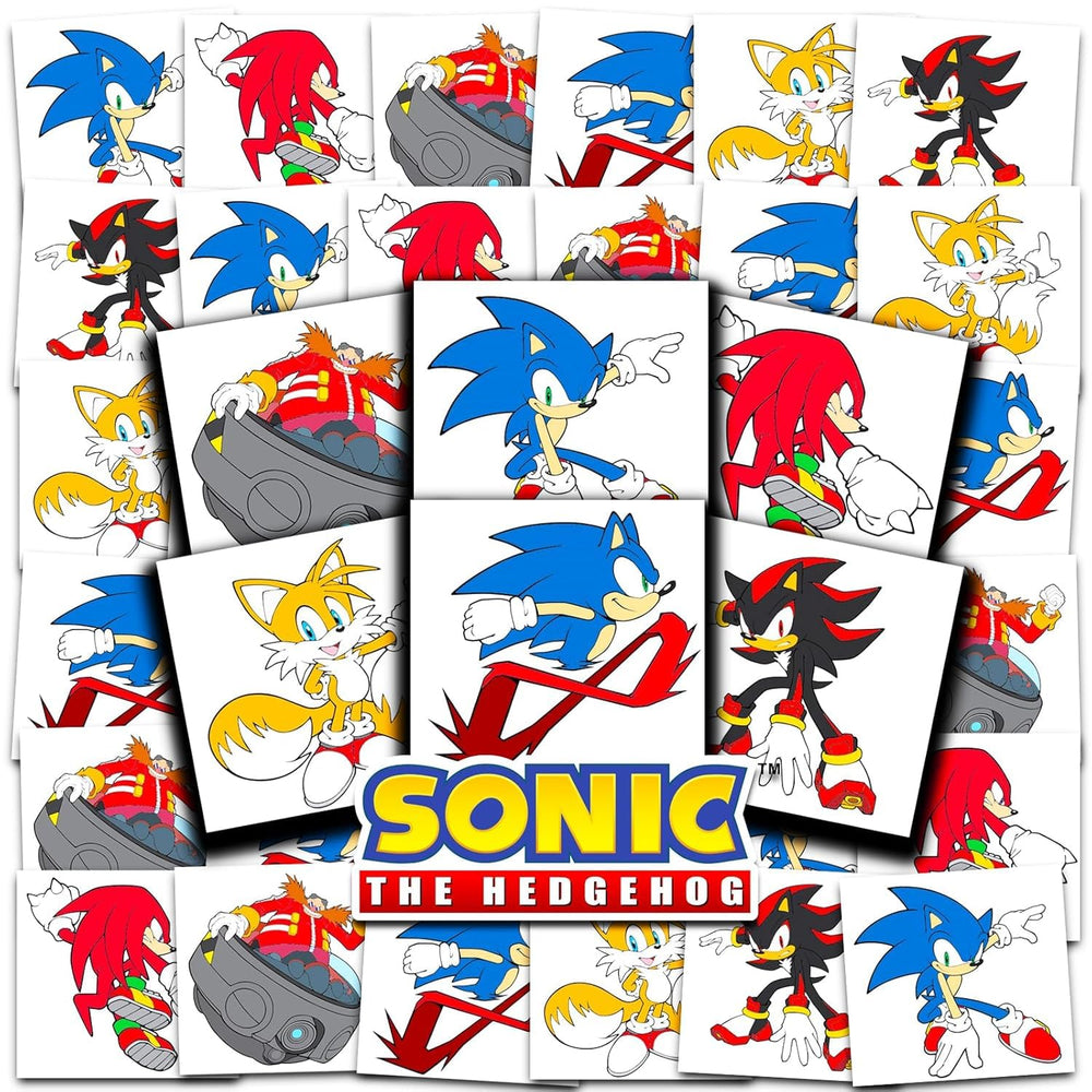 Sonic The Hedgehog tatuajes temporales 2x2, fáciles de aplicar para fiestas