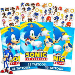 Sonic tattoo sheets collection featuring three sheets of vibrant designs for party favors