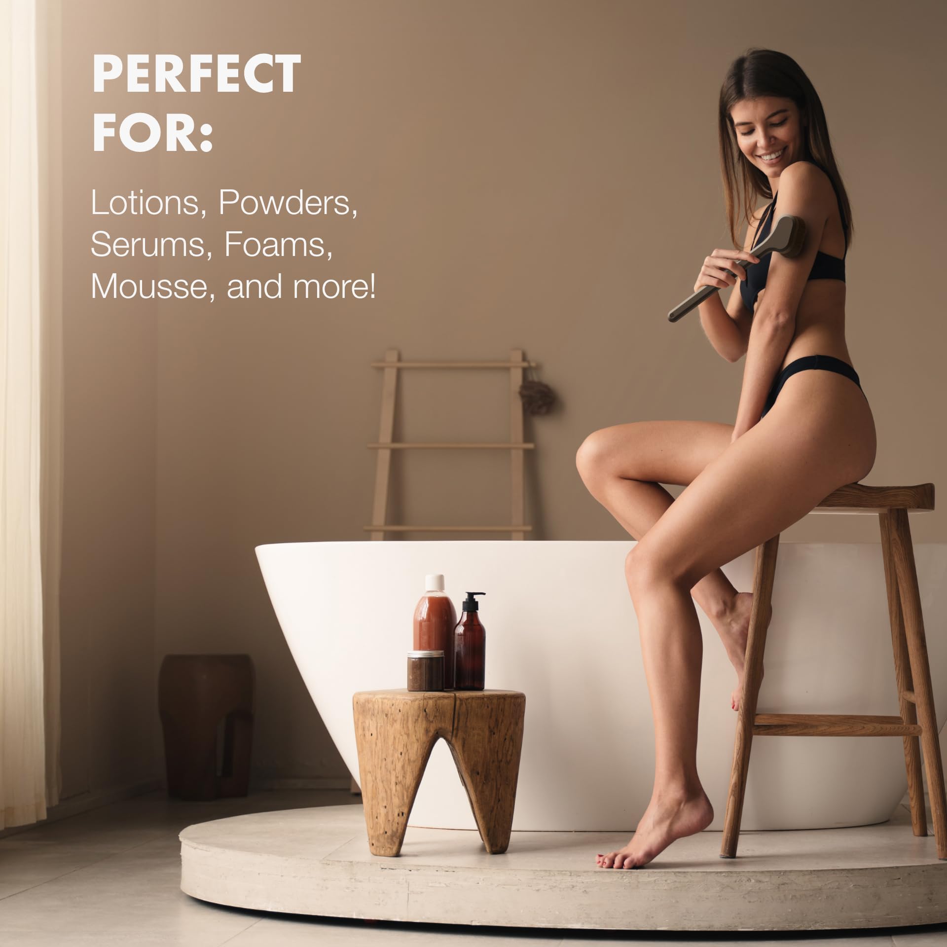 SONN back brush enables even back coverage for sunless tanning.