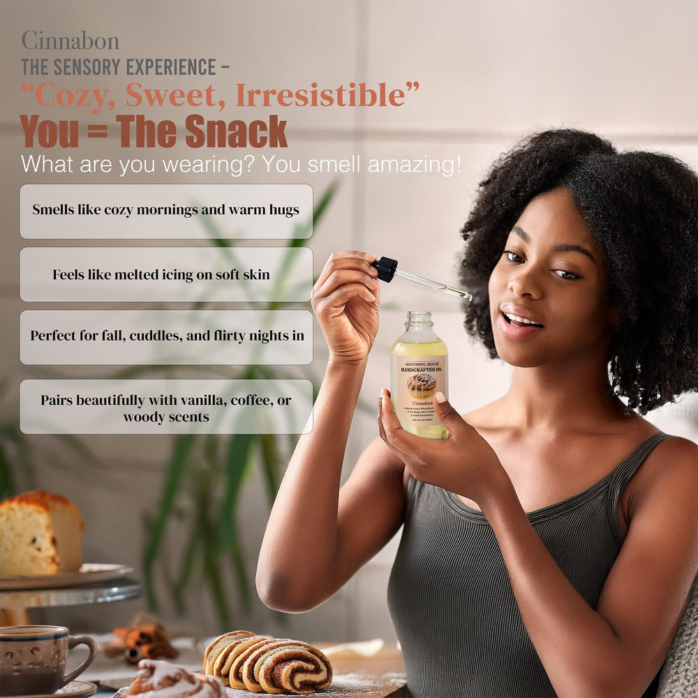 Soothing House Aceite Cinnabon: uso diario en cuerpo para piel sedosa.