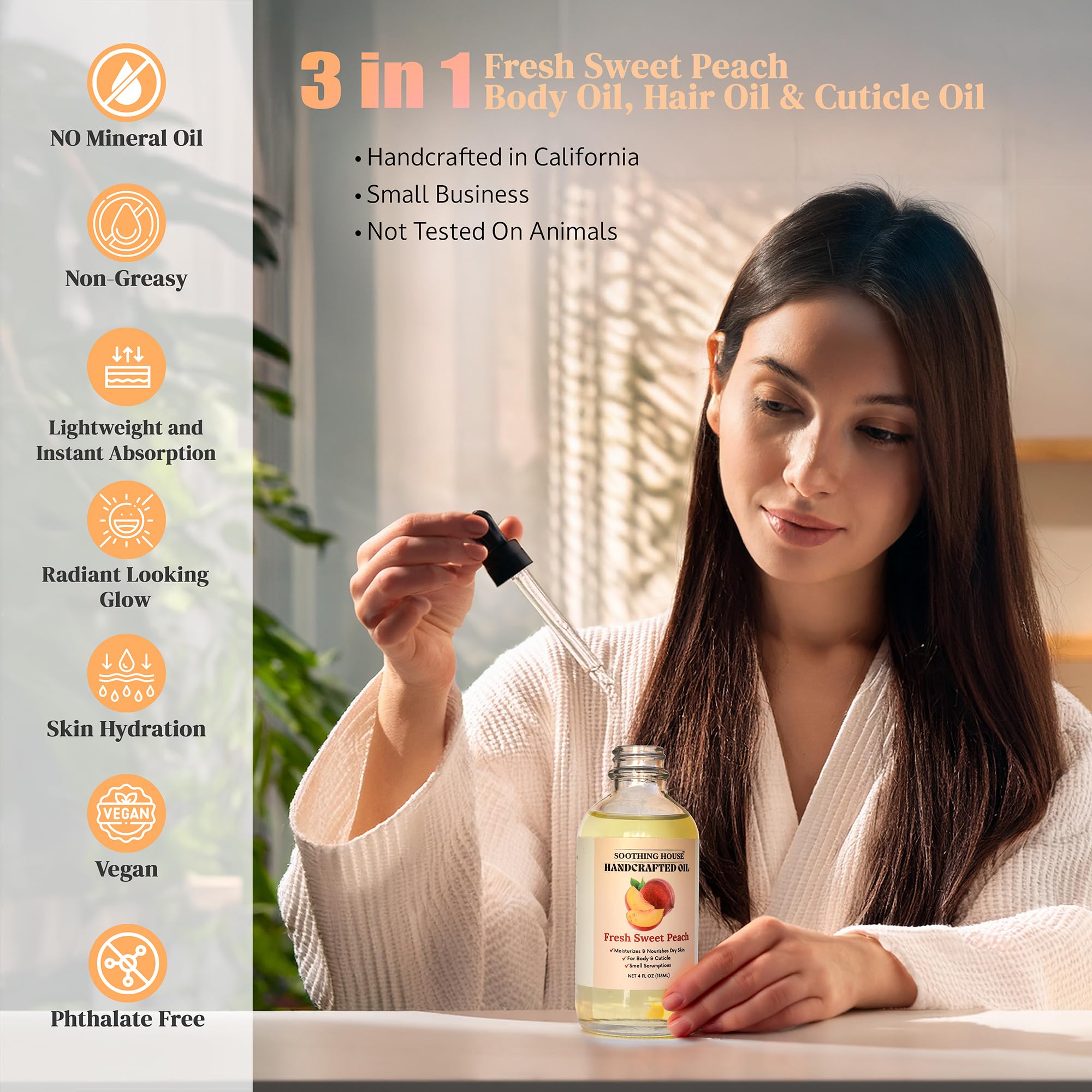 Soothing House Peach Oil cuticle-care moment delivers soft, hydrated nails.