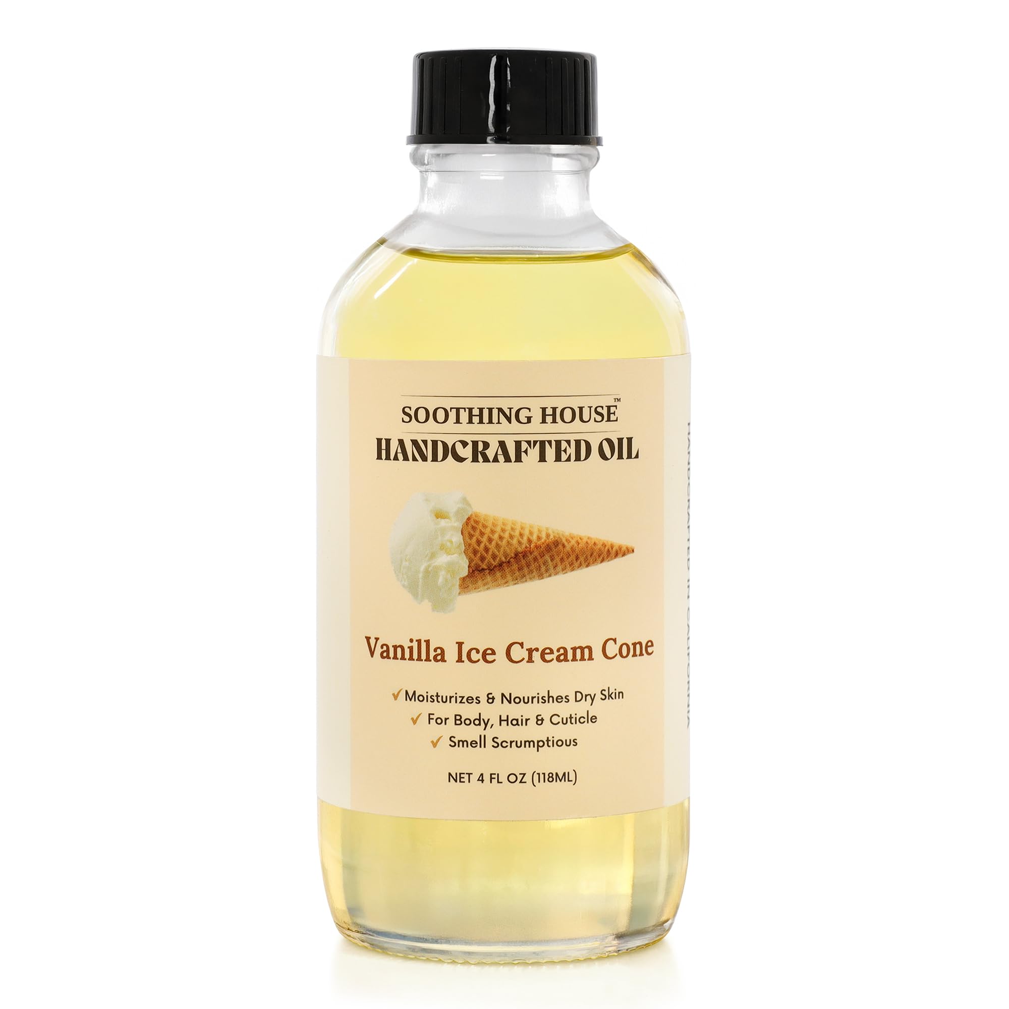 Soothing House lightweight fast-absorbing oil shown for quick application.