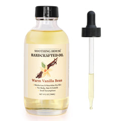 Soothing House Warm Vanilla Bean Body Oil bottle for quick, non-greasy hydration