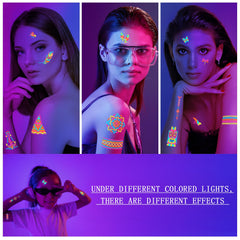 SOOVSY UV neon tattoos sparkle under blacklight for nightlife events.