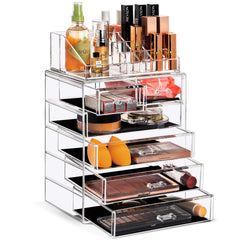 Sorbus acrylic makeup organizer with six drawers for effortless vanity storage.