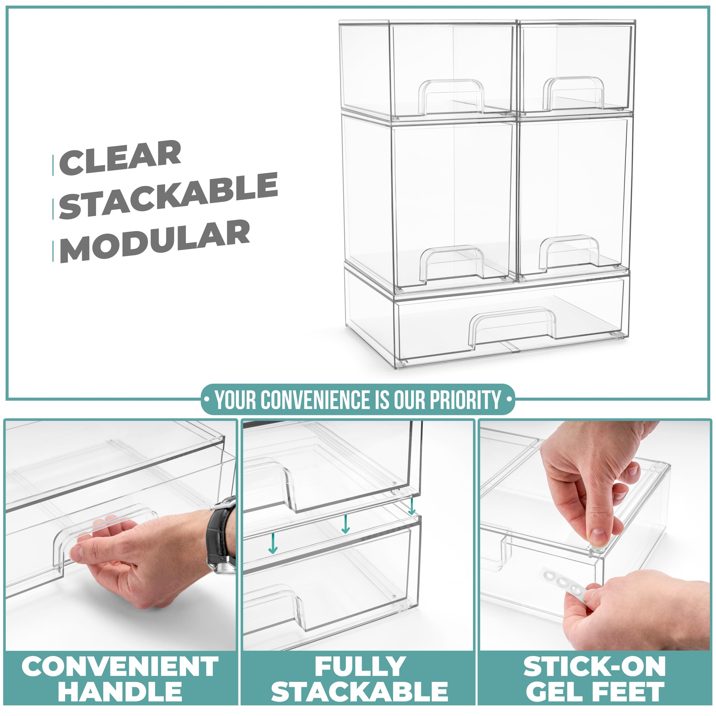 Sorbus wide drawer top view emphasizing spacious makeup storage and visibility.