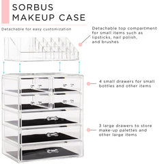 Sorbus top compartment for brushes and lipsticks offers easy daily access