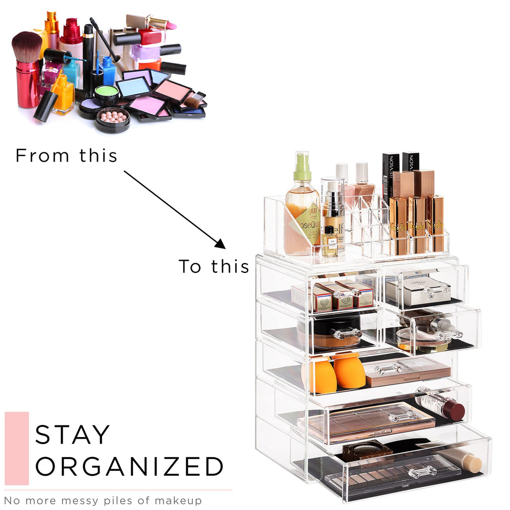 Sorbus transparent cosmetics storage enhances visibility on the vanity