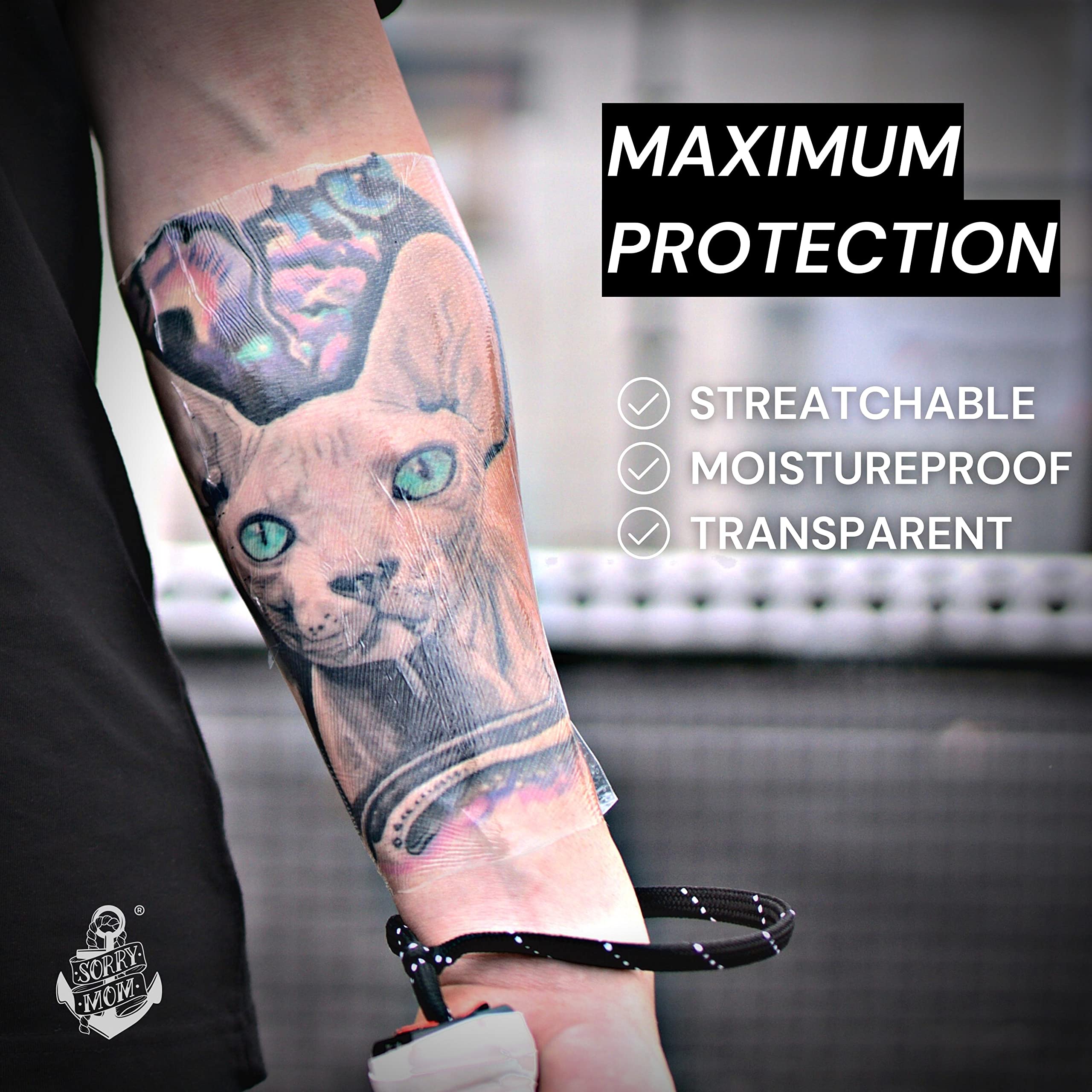 Sorry Mom protective bandage used during swimming for ink protection.
