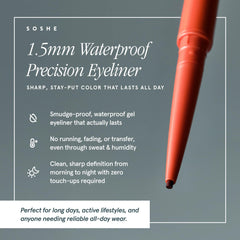 SOSHE waterproof eyeliner application closeup demonstrates easy, controlled line along the lash line