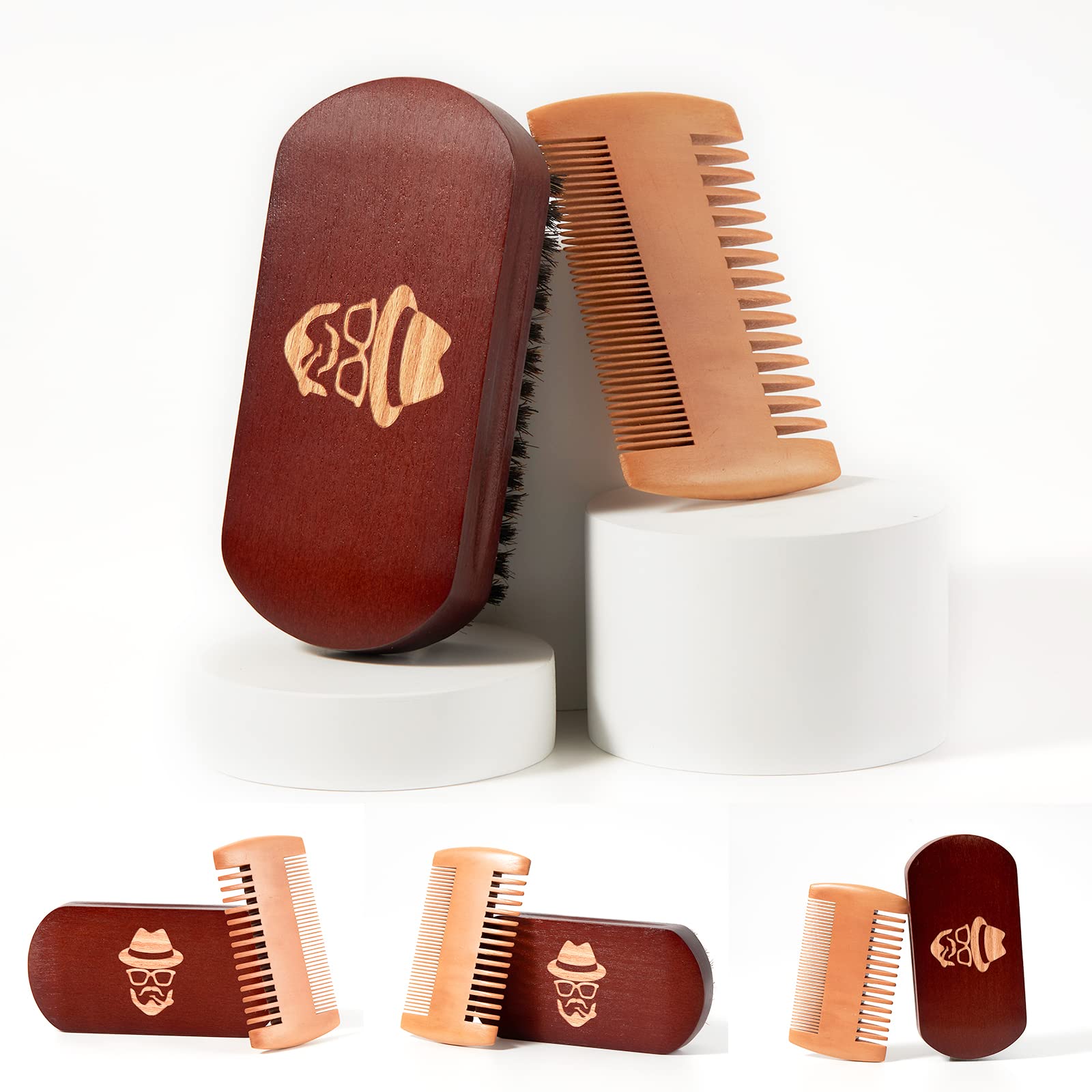 Sosoon beard brush packaging and wood detail highlight