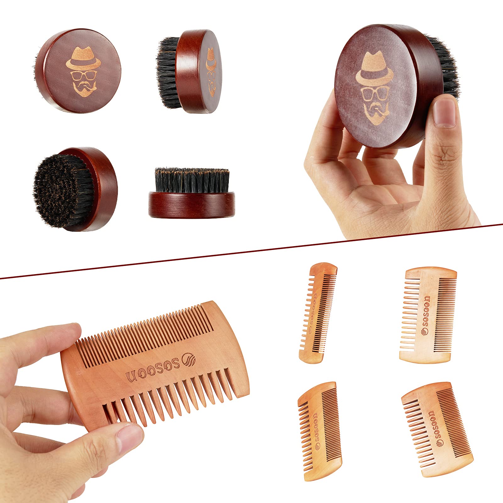 Sosoon beard brush ready for routine grooming, fast wet or dry prep.