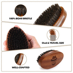 Sosoon beard brush close-up on wood handle with boar bristles