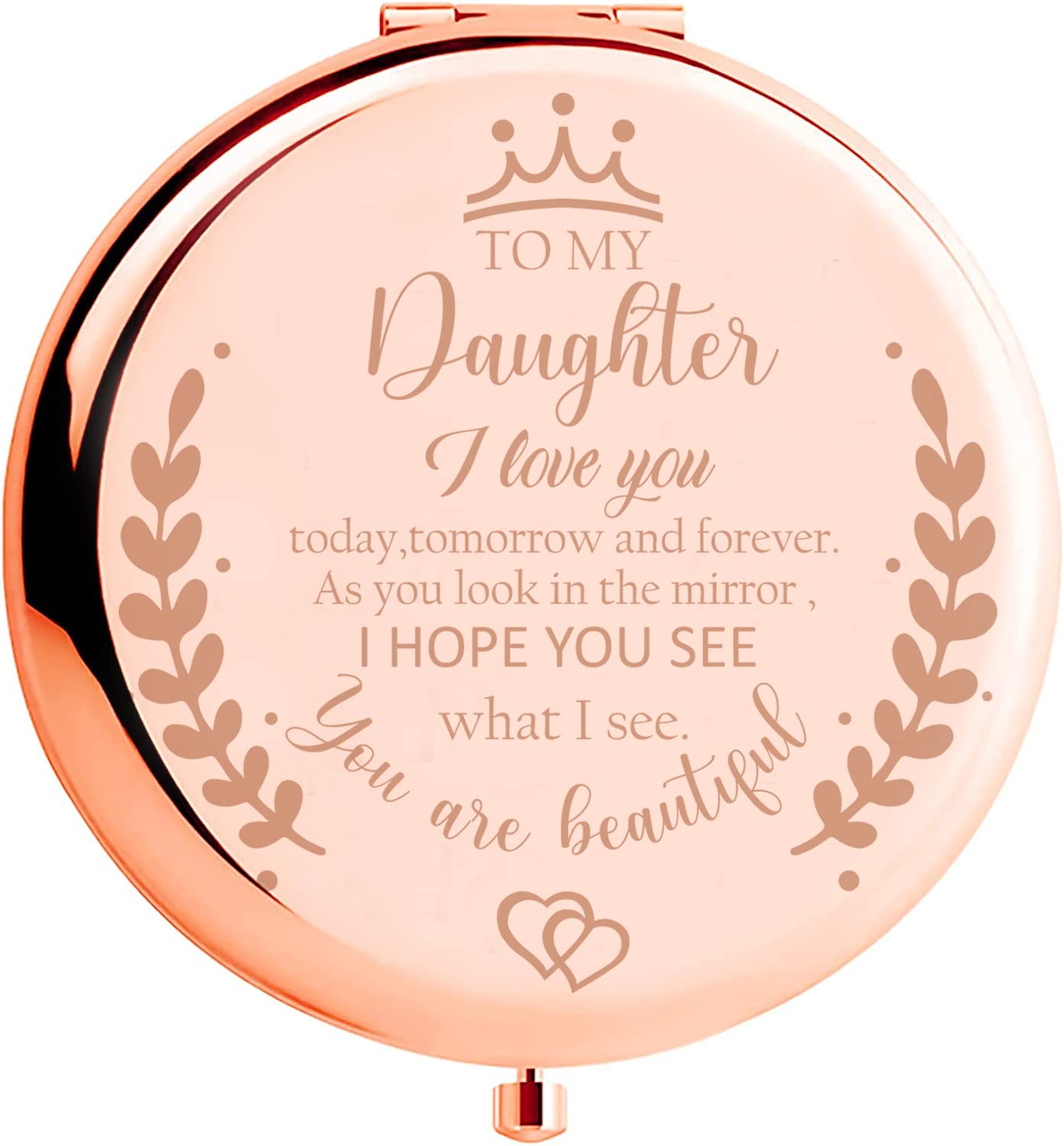 Soulpetals engraved daughter compact mirror with sentimental message for daily encouragement.
