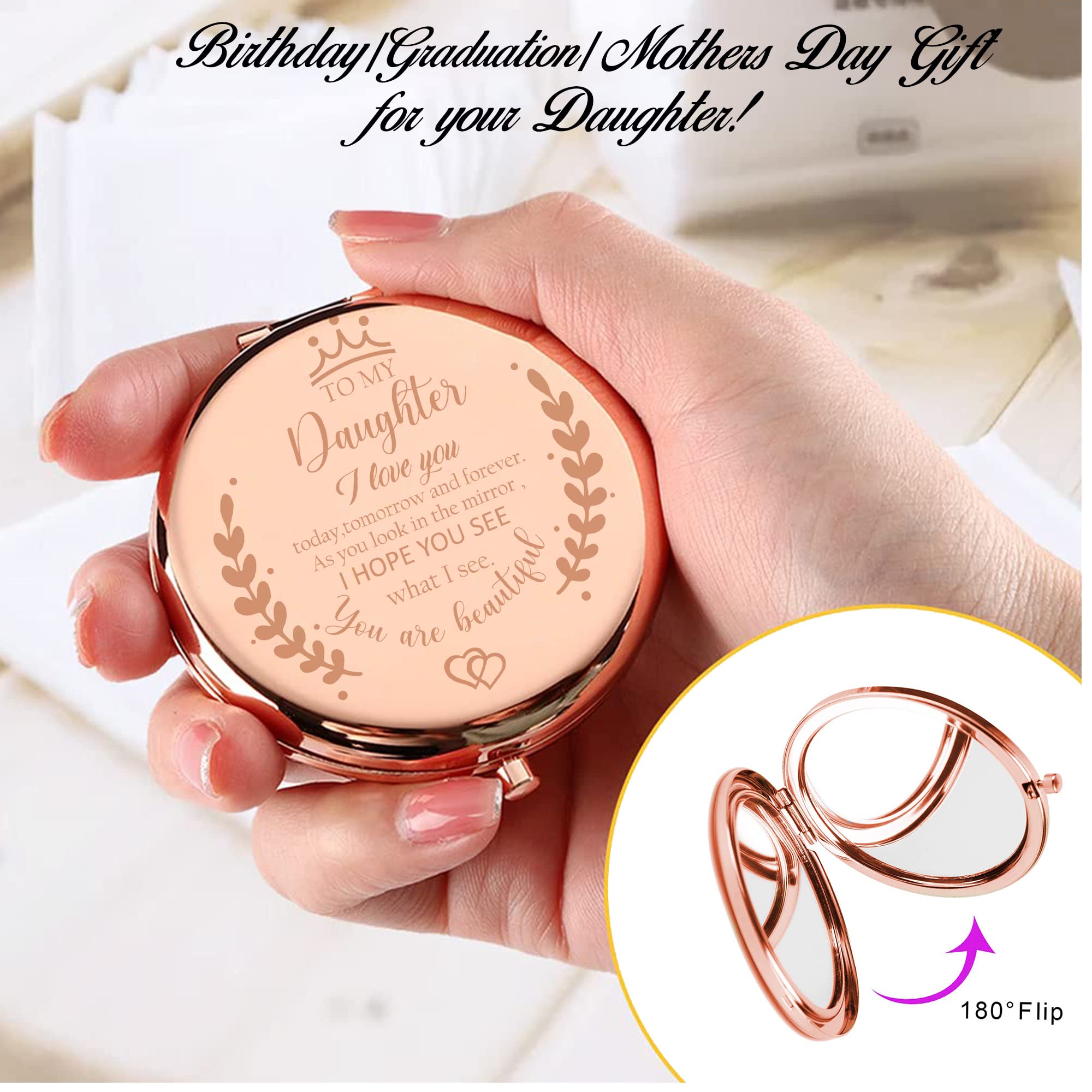 Soulpetals rose-gold two-sided compact mirror with 2x magnification for precise makeup checks.