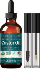 SOULSATION aceite de castor orgánico para pestanas, aplicador incluido para fortalecimiento suave.
