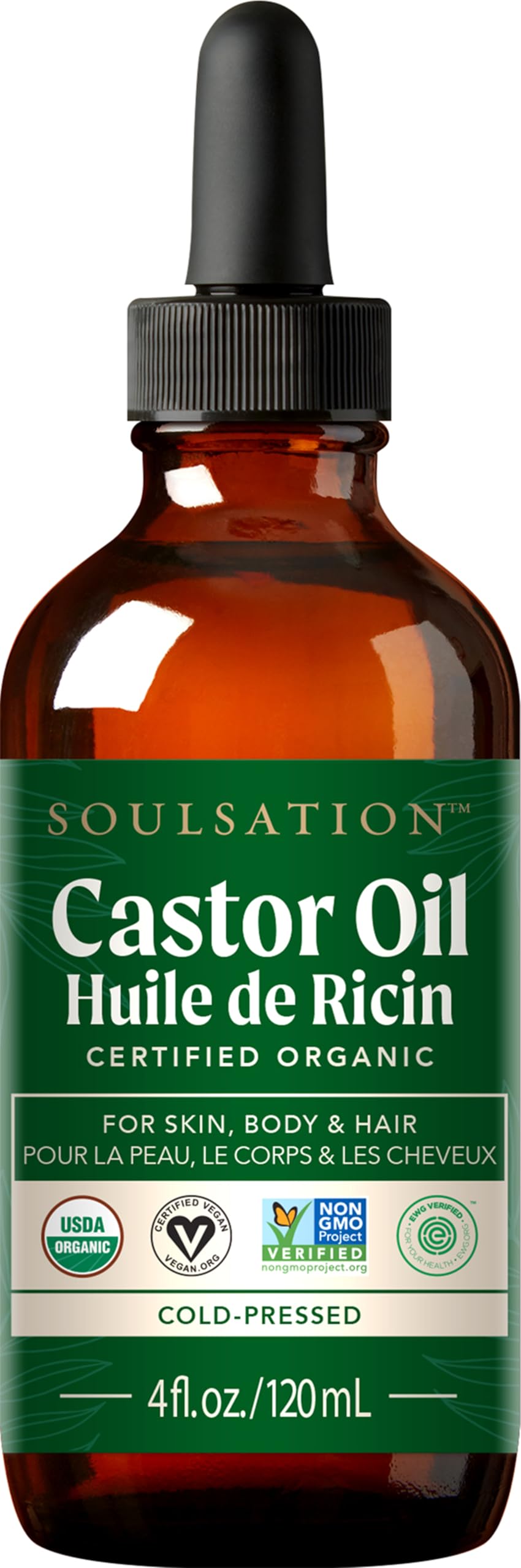 SOULSATION aceite de ricino en botella para pestañas y piel, hidratación suave.