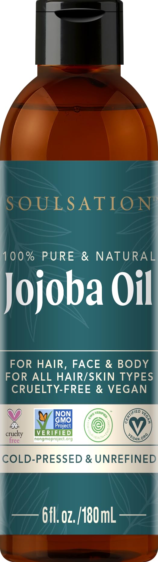 SOULSATION Aceite de jojoba puro en botella, hidratación suave para piel.