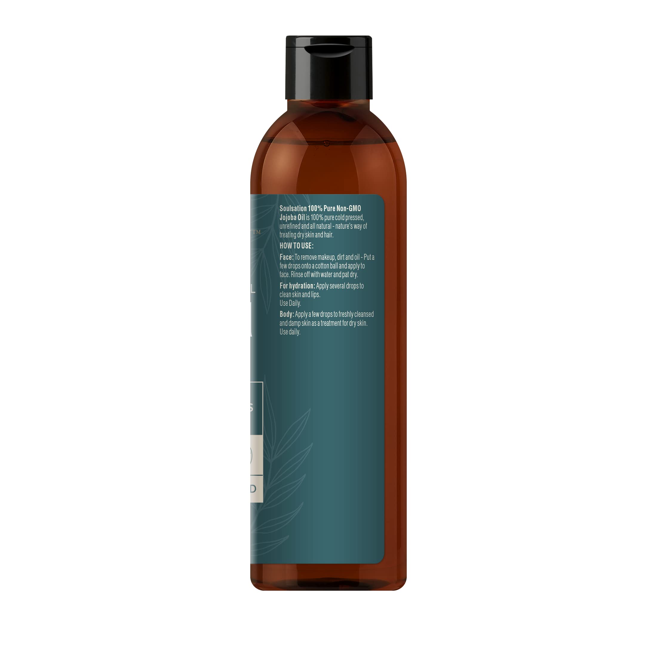 SOULSATION Aceite de jojoba puro aplicado en piel y rostro, suavidad natural.