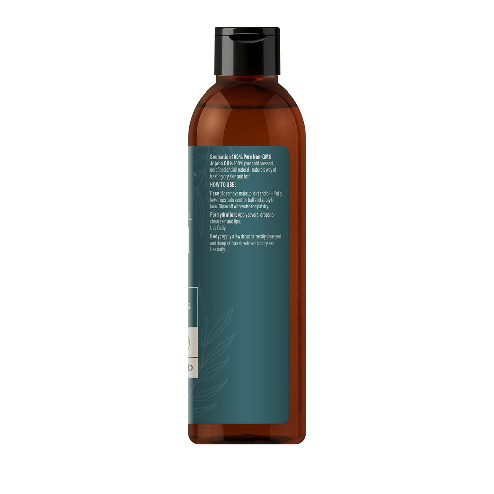 SOULSATION Aceite de jojoba puro aplicado en piel y rostro, suavidad natural.