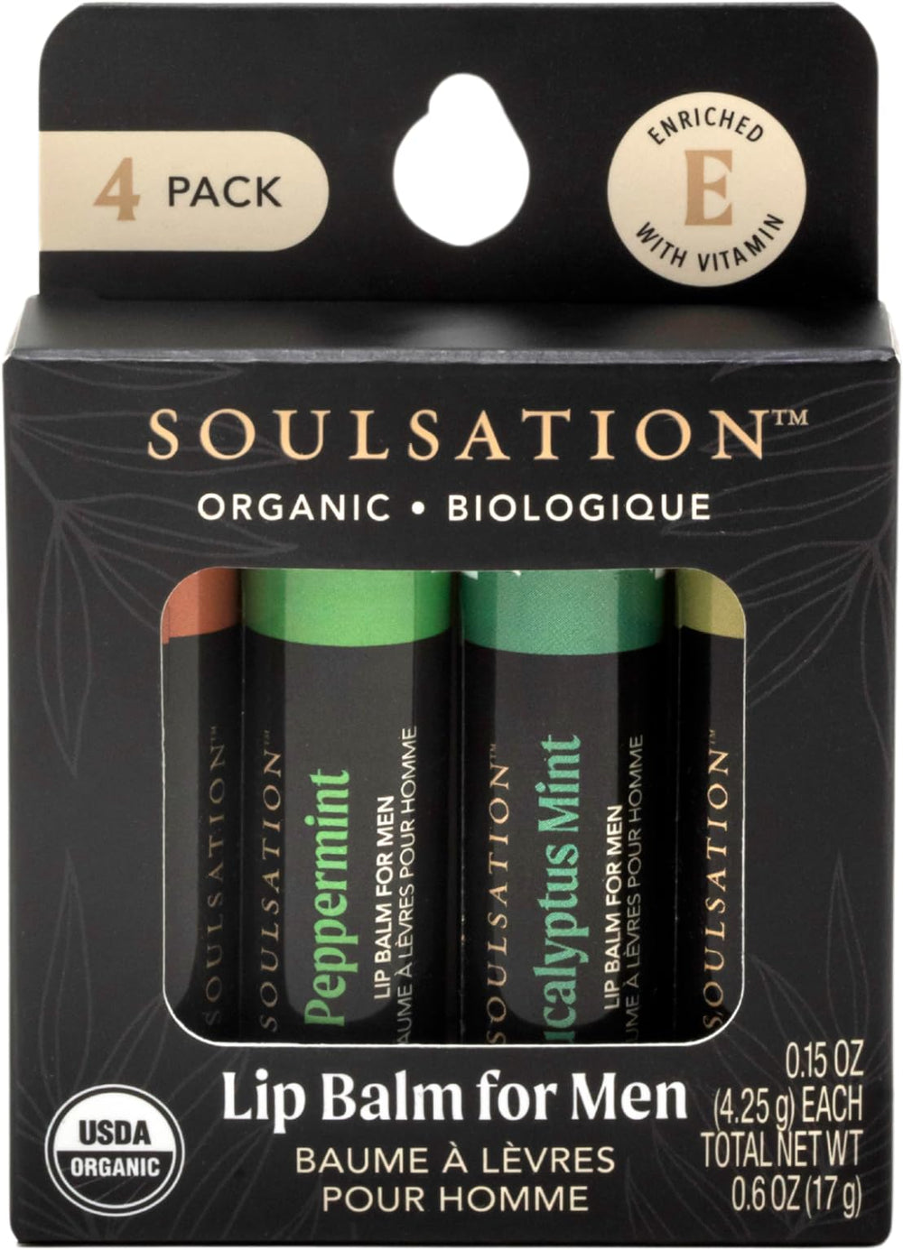 SOULSATION bálsamo labial set para hombres, uso diario y sabores variados.